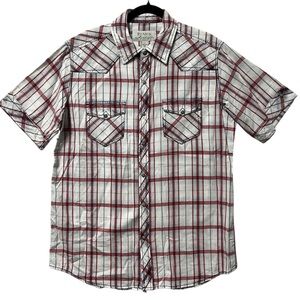 Ryan Michael White + Red Pearl Snaps Short Sleeve Western Cowboy Shirt Men’s L
